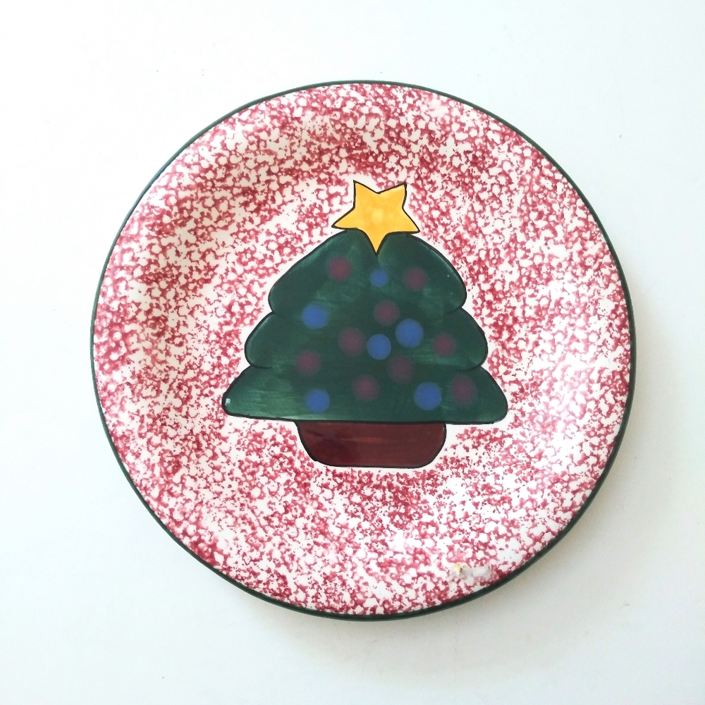 Christmas Tree Holiday Plate Red & Green 8"in